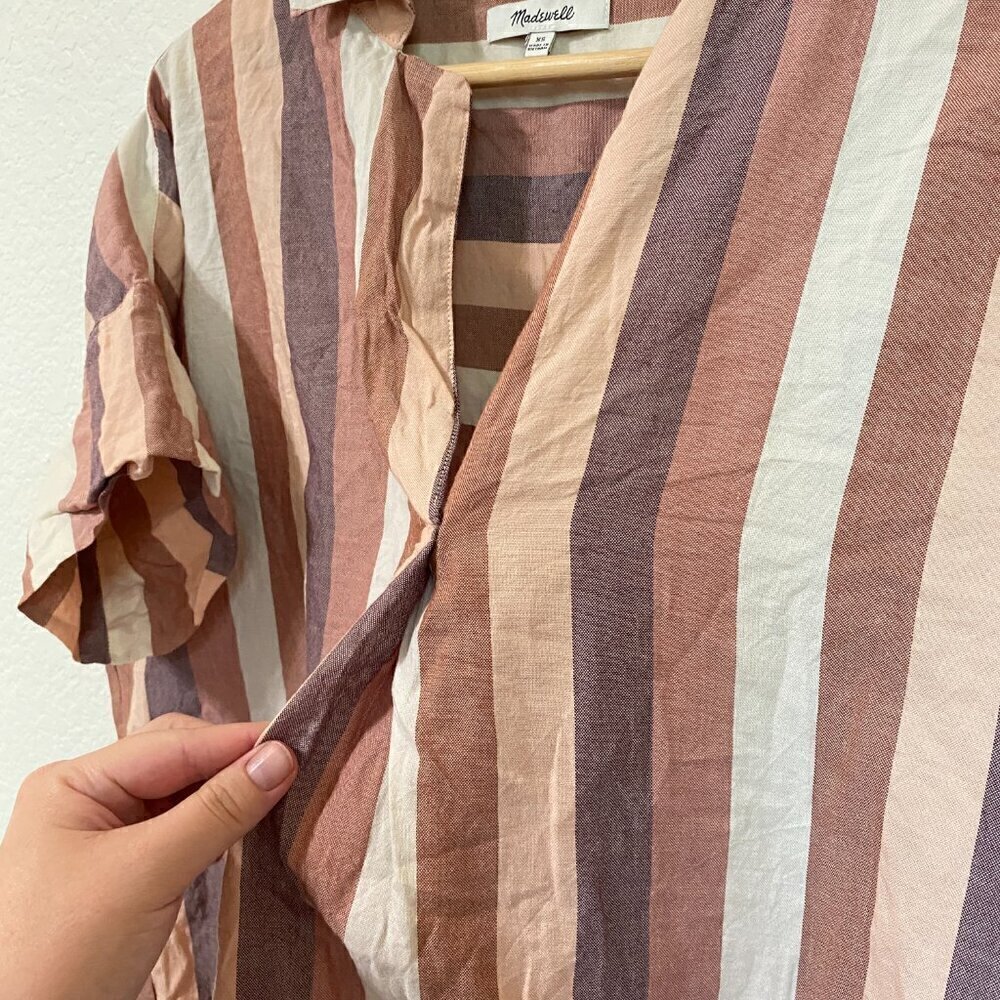 Madewell Striped Blouse in Brown and Cream - Picture 4 of 9